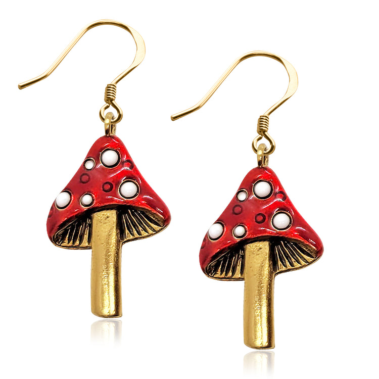 Whimsical Gifts Magic Mushroom Charm Earrings in Gold Finish | Fantasy and Mystical Themed | | Jewelry