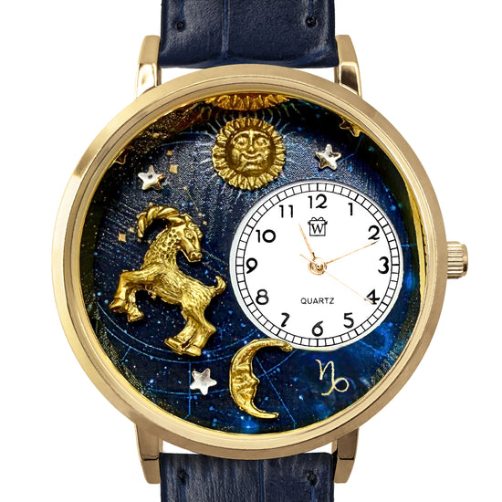 Whimsical Gifts | Capricorn Zodiac 3D Watch Large Style | Handmade in USA | Zodiac & Celestial | | Novelty Unique Fun Miniatures Gift | Gold Finish