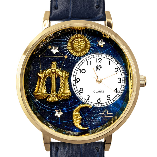 Whimsical Gifts | Libra Zodiac 3D Watch Large Style | Handmade in USA | Zodiac & Celestial | | Novelty Unique Fun Miniatures Gift | Gold Finish
