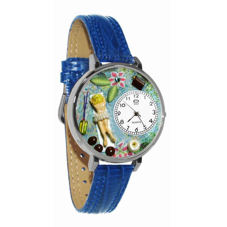 Whimsical Gifts | Massage Therapist 3D Watch Large Style | Handmade in USA | Professions Themed | Salon & Spa Professions | Novelty Unique Fun Miniatures Gift | Silver Finish Royal Blue Leather Watch Band