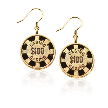 Whimsical Gifts | Casino Chip Charm Earrings in Gold Finish | Hobbies & Special Interests | Casino | Gaming | Game Night | Jewelry