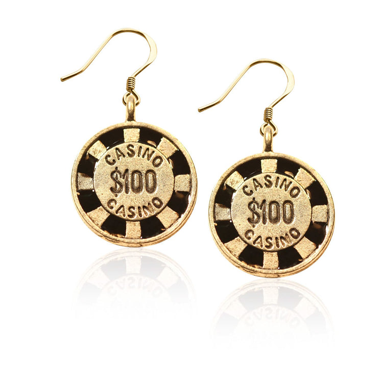 Whimsical Gifts | Casino Chip Charm Earrings in Gold Finish | Hobbies & Special Interests | Casino | Gaming | Game Night | Jewelry