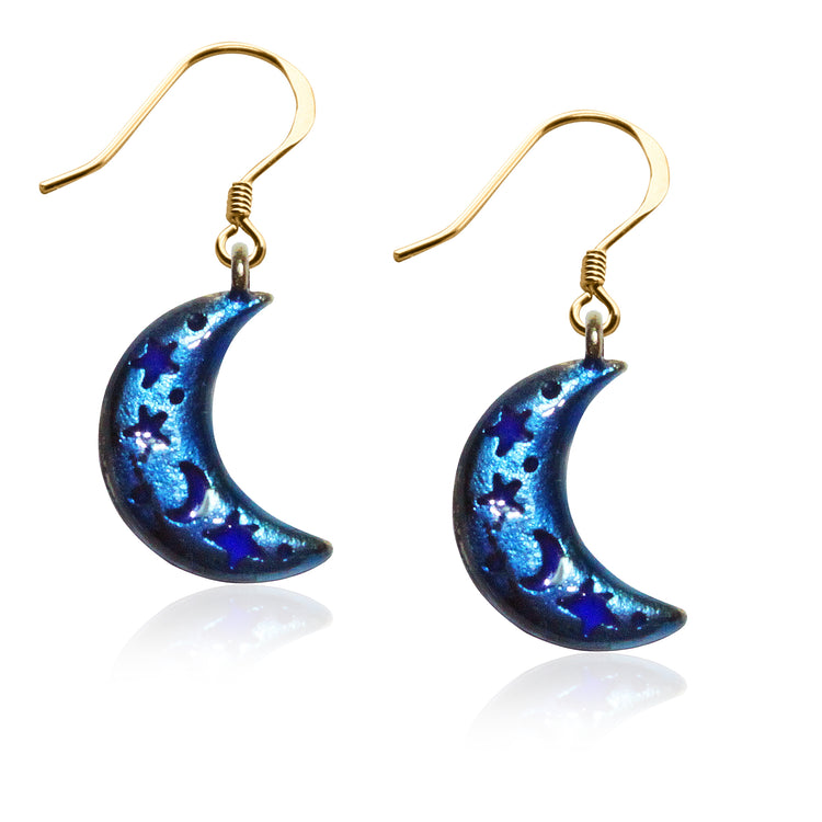 Whimsical Gifts | Astrology Crescent Moon with Celestial Cut-Outs Charm Earrings in Gold Finish | Zodiac & Celestial | | Jewelry