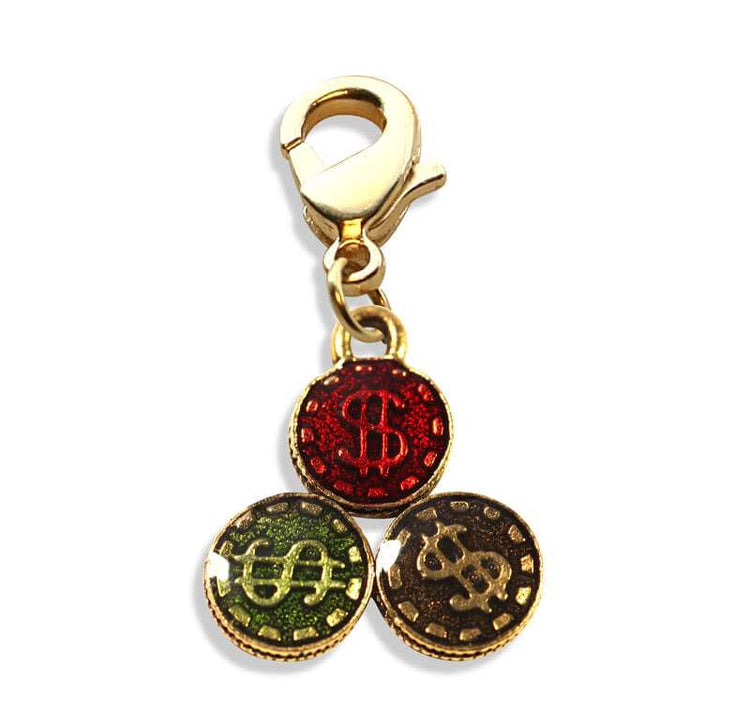 Whimsical Gifts | Casino Chips Charm Dangle in Gold Finish | Hobbies & Special Interests | Casino | Gaming | Game Night Charm Dangle
