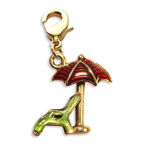 Whimsical Gifts | Beach Chair with Umbrella Charm Dangle in Gold Finish | Holiday & Seasonal Themed | Spring & Summer Fun Charm Dangle