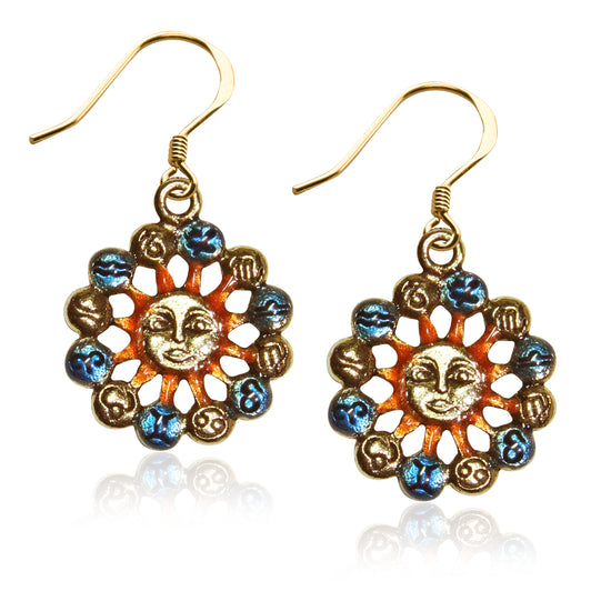 Whimsical Gifts | Astrology Sun with Zodiacs Charm Earrings in Gold Finish | Zodiac & Celestial | | Jewelry