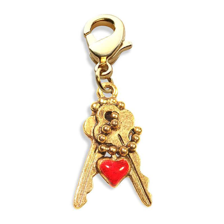 Whimsical Gifts | Keys with Heart Charm Dangle in Gold Finish | Youth Themed | Charm Dangle