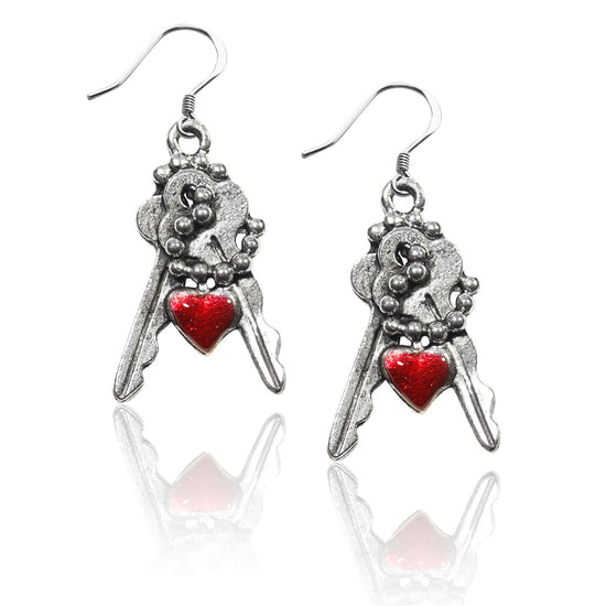 Whimsical Gifts | Keys with Heart Charm Earrings in Silver Finish | Youth Themed | | Jewelry