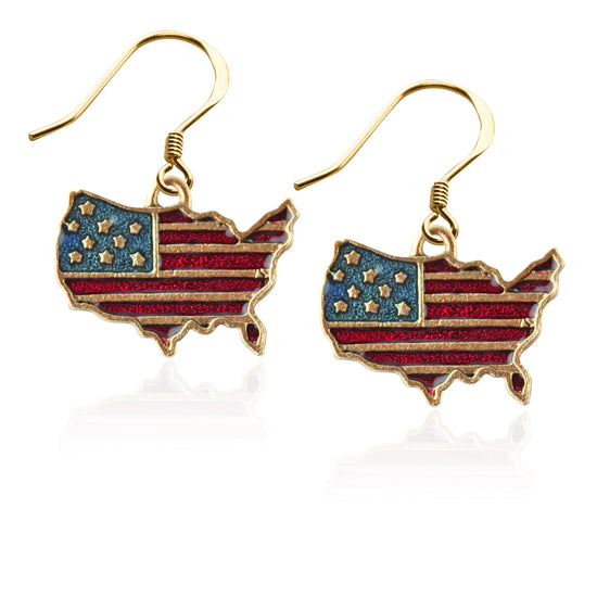 Whimsical Gifts | Patriotic Stars and Stripes Flag Charm Earrings in Gold Finish | Patriotic | | Jewelry