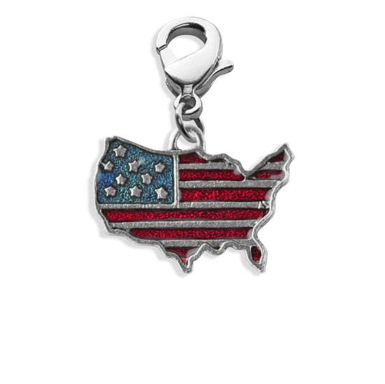 Whimsical Gifts | Stars and Stripes Flag Charm Dangle in Silver Finish | Patriotic | Charm Dangle