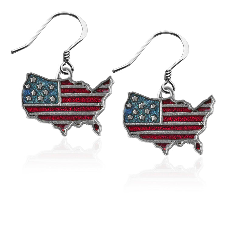 Whimsical Gifts | Patriotic Stars and Stripes Flag Charm Earrings in Silver Finish | Patriotic | | Jewelry
