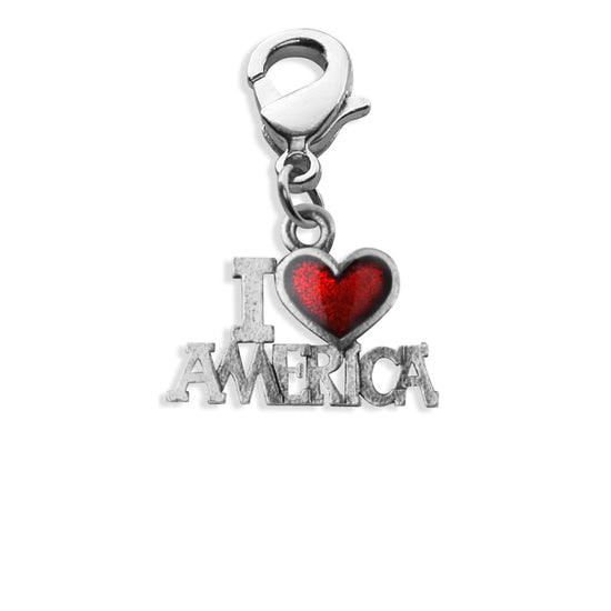 Whimsical Gifts | I Love America Charm Dangle in Silver Finish | Patriotic | Charm Dangle