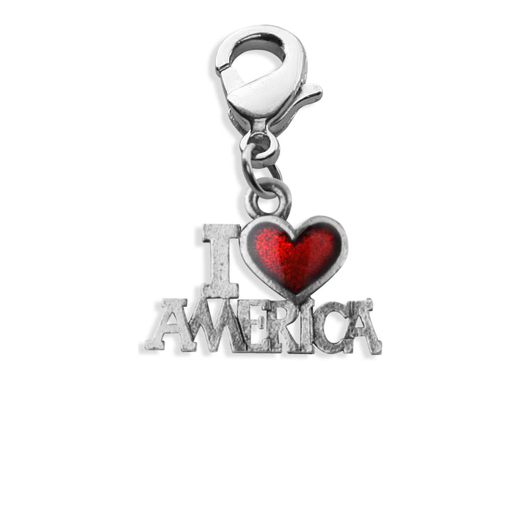 Whimsical Gifts | I Love America Charm Dangle in Silver Finish | Patriotic | Charm Dangle