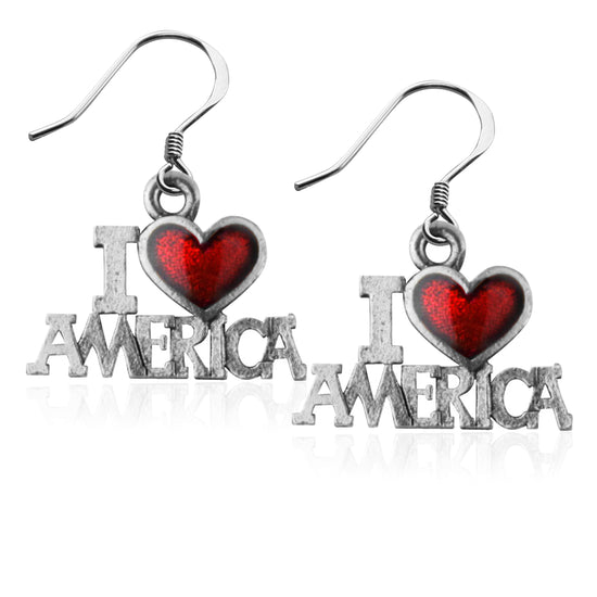 Whimsical Gifts | Patriotic I Love America Charm Earrings in Silver Finish | Patriotic | | Jewelry