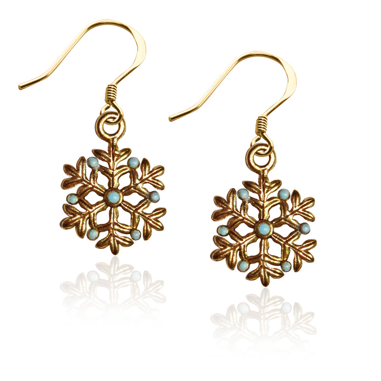 Whimsical Gifts | Christmas Snowflake Charm Earrings in Gold Finish | Holiday & Seasonal Themed | Christmas | Jewelry