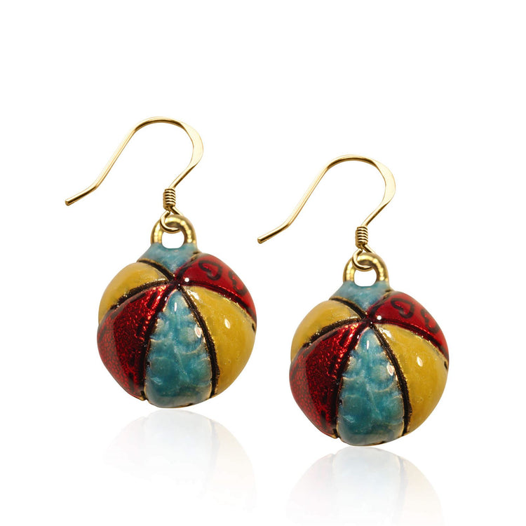 Whimsical Gifts | Beach Ball Charm Earrings in Gold Finish | Holiday & Seasonal Themed | Spring & Summer Fun | Jewelry