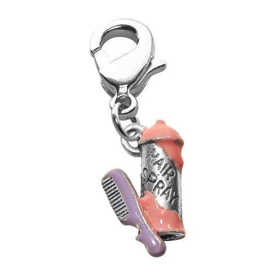 Whimsical Gifts | Hair Spray & Comb Charm Dangle in Silver Finish | Professions Themed | Salon & Spa Professions Charm Dangle