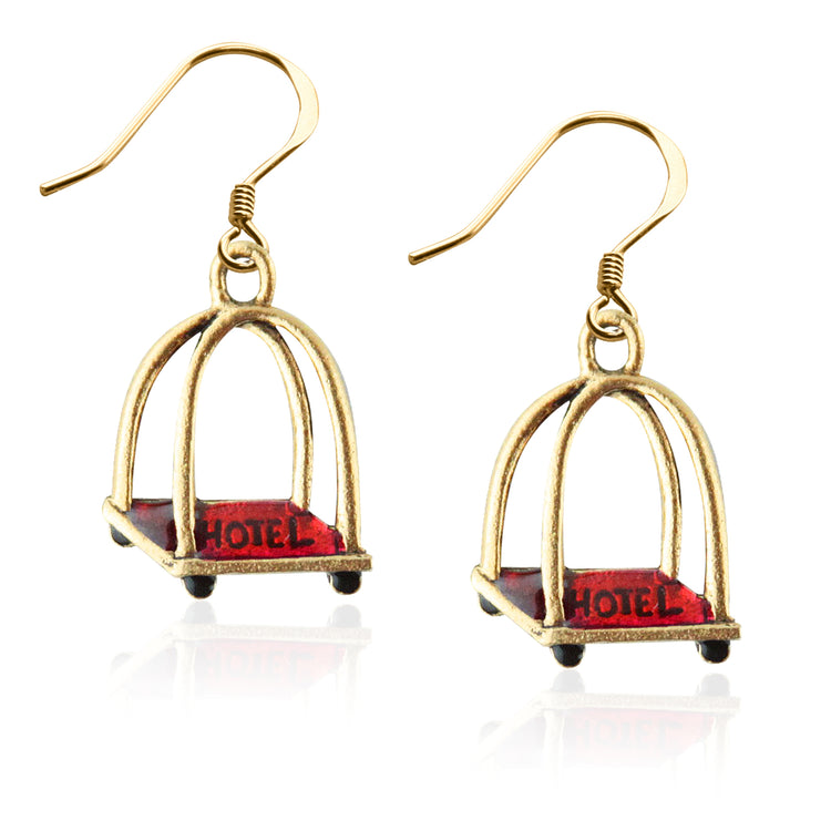 Whimsical Gifts | Luggage Cart Charm Earrings in Gold Finish | Professions Themed | Flight Attendant | Traveler | Jewelry