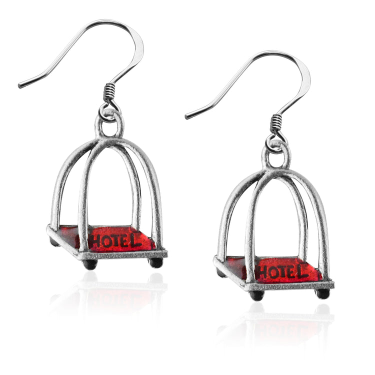 Whimsical Gifts | Luggage Cart Charm Earrings in Silver Finish | Professions Themed | Flight Attendant | Traveler | Jewelry