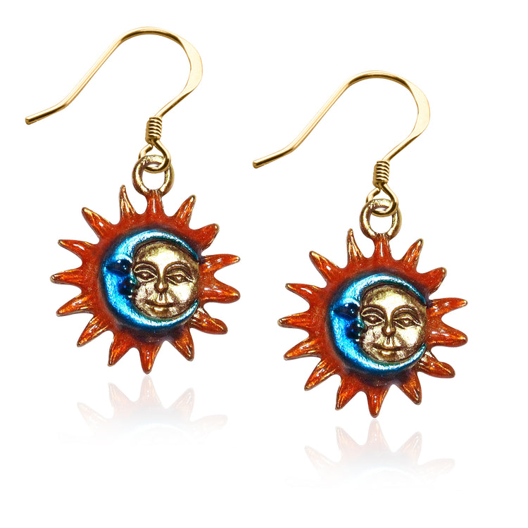 Whimsical Gifts | Astrology Sun and Crescent Moon Charm Earrings in Gold Finish | Zodiac & Celestial | | Jewelry