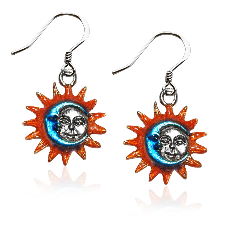 Whimsical Gifts | Astrology Sun and Crescent Moon Charm Earrings in Silver Finish | Zodiac & Celestial | | Jewelry
