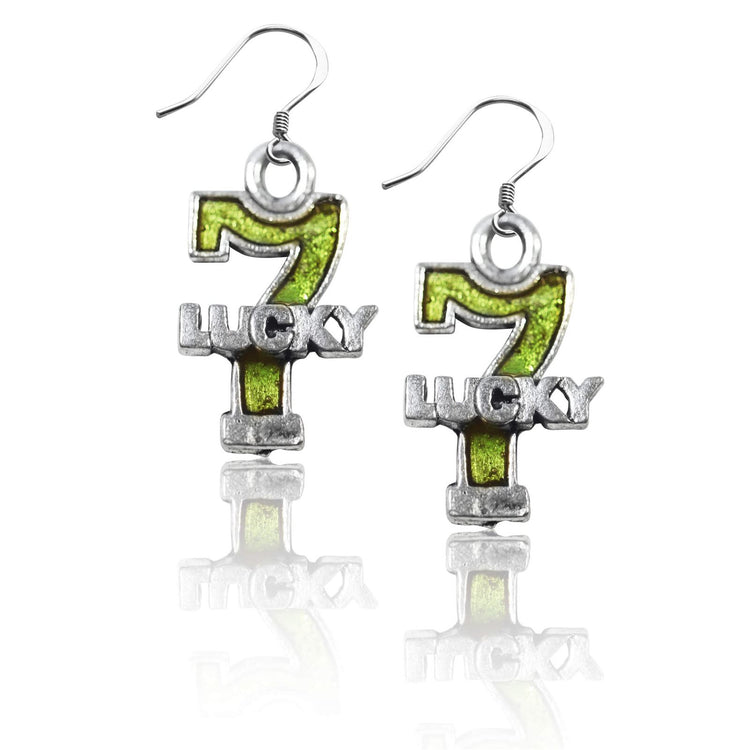 Whimsical Gifts | Lucky 7 Charm Earrings in Silver Finish | Hobbies & Special Interests | Casino | Gaming | Game Night | Jewelry