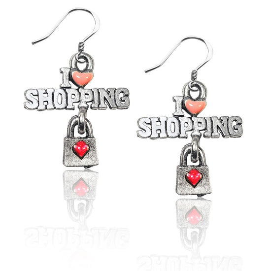 Whimsical Gifts | I Love Shopping Charm Earrings in Silver Finish | Hobbies & Special Interests | Fashionista | Jewelry