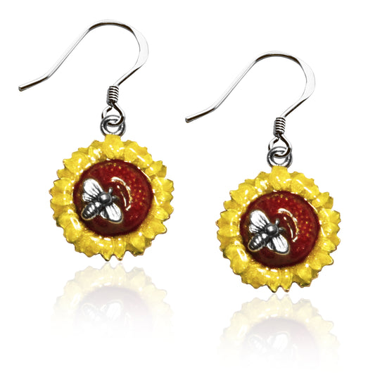 Whimsical Gifts | Sunflower Charm Earrings in Silver Finish | Holiday & Seasonal Themed | Spring & Summer Fun | Jewelry