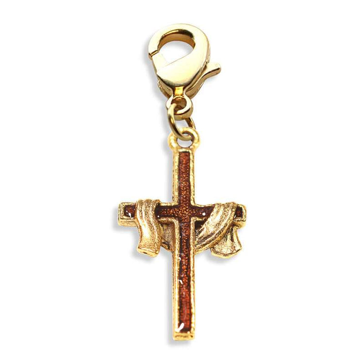 Whimsical Gifts | Cross with Shroud Charm Dangle in Gold Finish | Religious & Spiritual | Charm Dangle