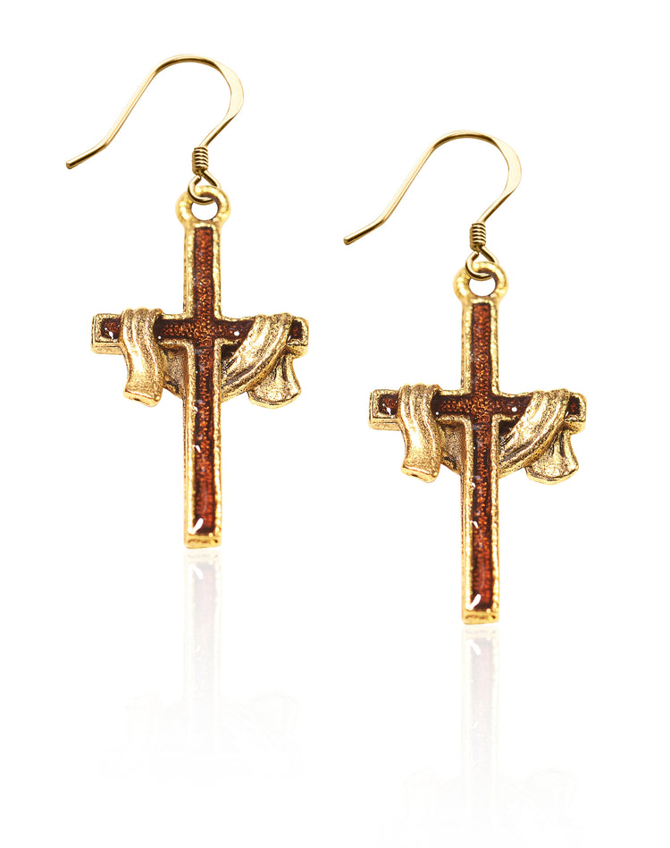 Whimsical Gifts | Cross with Shroud Charm Earrings in Gold Finish | Religious & Spiritual | | Jewelry