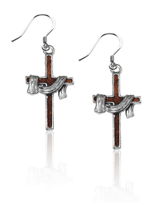 Whimsical Gifts | Cross with Shroud Charm Earrings in Silver Finish | Religious & Spiritual | | Jewelry
