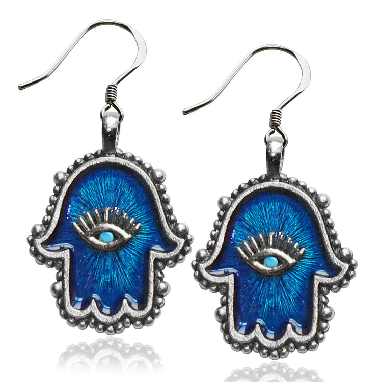 Whimsical Gifts | Hamsa Hand Charm Earrings in Silver Finish | Religious & Spiritual | | Jewelry