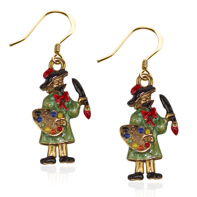 Whimsical Gifts | Artist Painter Charm Earrings in Gold Finish | Artist | | Jewelry