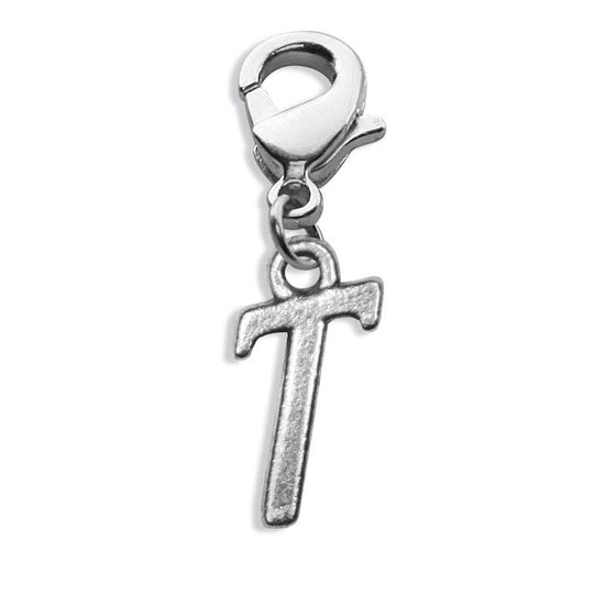 Whimsical Gifts | T Letter Charm | Antique Silver | Lobster Claw | Jewelry Accessory