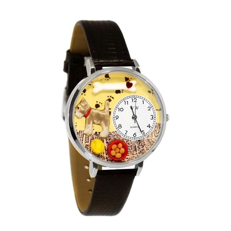 Whimsical Gifts | Schnauzer 3D Watch Large Style | Handmade in USA | Animal Lover | Dog Lover | Novelty Unique Fun Miniatures Gift | Silver Finish Black Leather Watch Band