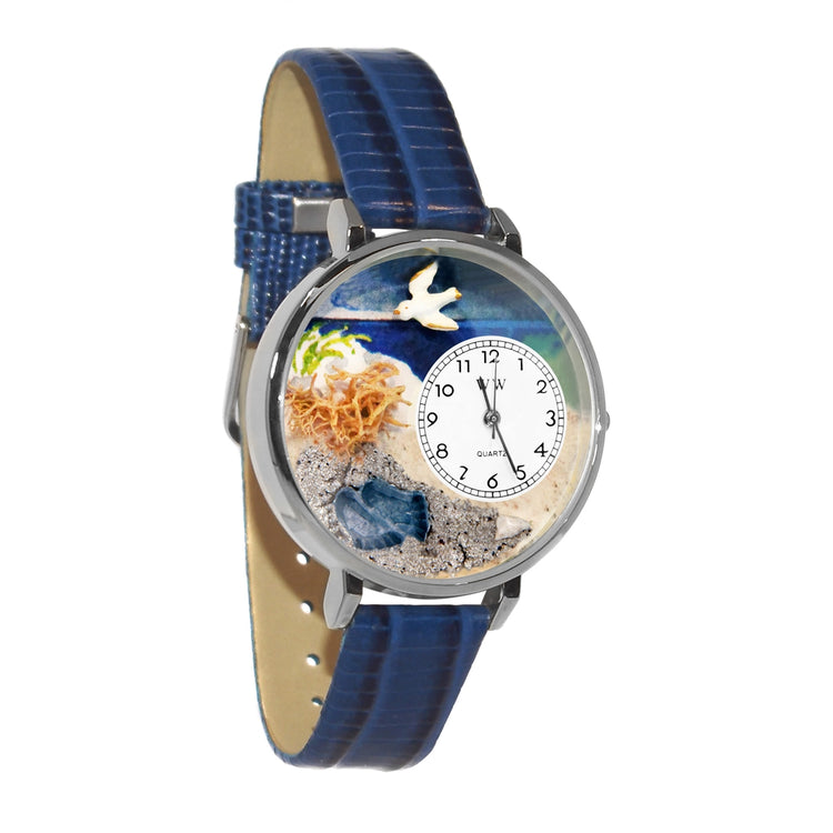 Whimsical Gifts | Footprints 3D Watch Large Style | Handmade in USA | Religious & Spiritual | | Novelty Unique Fun Miniatures Gift | Silver Finish Royal Blue Leather Watch Band