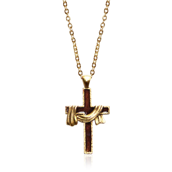 Whimsical Gifts | Cross with Shroud Charm Necklace in Gold Finish | Religious & Spiritual | Jewelry