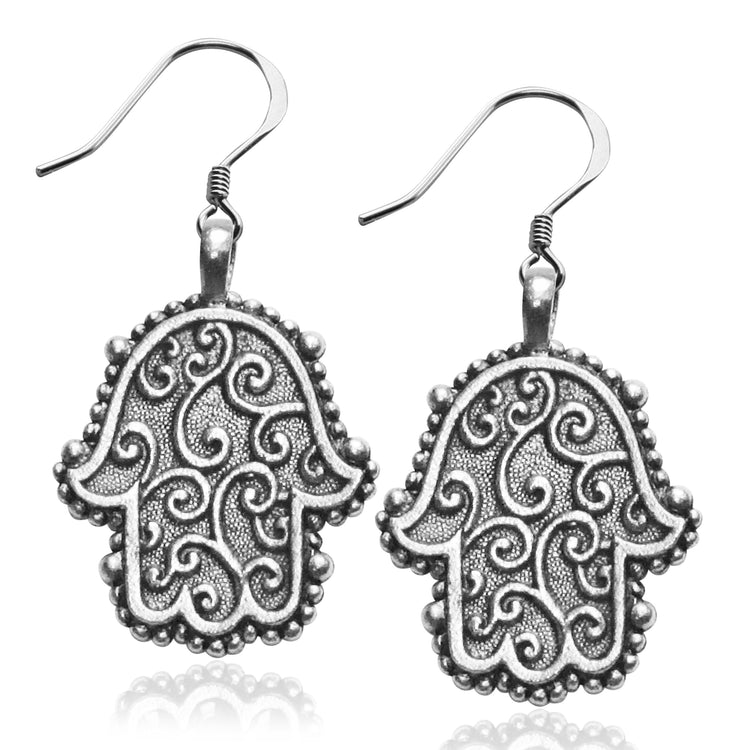 Whimsical Gifts | Hamsa Hand Charm Earrings in Silver Finish Back View | Religious & Spiritual | | Jewelry