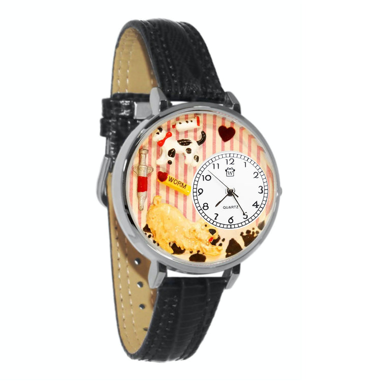 Whimsical Gifts | Veterinarian 3D Watch Large Style | Handmade in USA | Professions Themed | Pet & Animal Professions | Novelty Unique Fun Miniatures Gift | Silver Finish Black Leather Watch Band