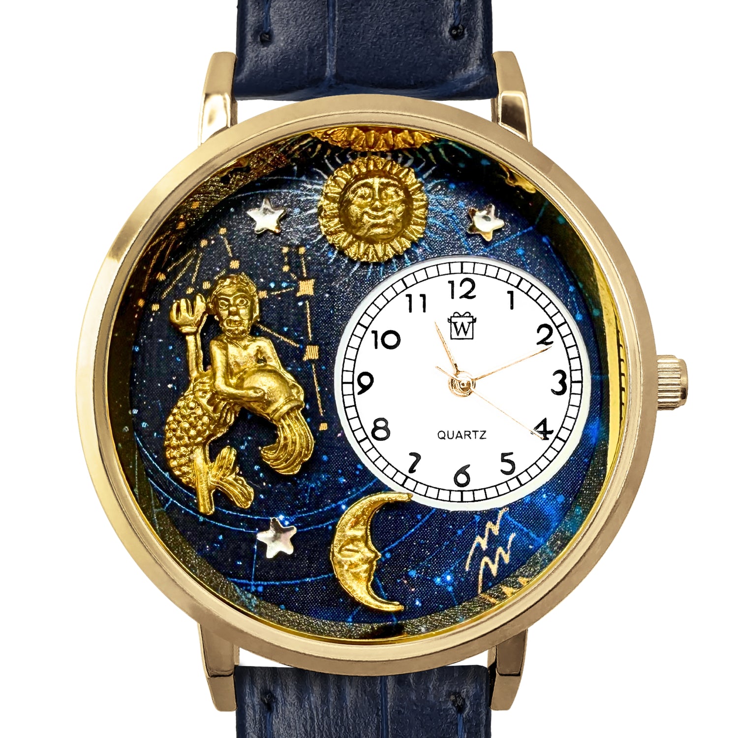 Whimsical Gifts | Aquarius Zodiac 3D Watch Large Style | Handmade in USA | Zodiac & Celestial |  | Novelty Unique Fun Miniatures Gift | Gold Finish 