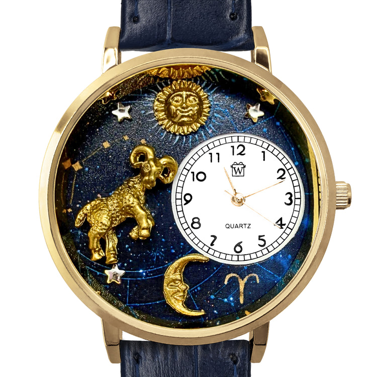 Whimsical Gifts | Aries Zodiac 3D Watch Large Style | Handmade in USA | Zodiac & Celestial |  | Novelty Unique Fun Miniatures Gift | Gold Finish