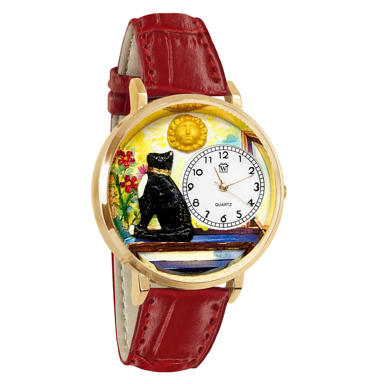 Whimsical Gifts | Basking Cat 3D Watch Large Style | Handmade in USA | Animal Lover | Cat Lover | Novelty Unique Fun Miniatures Gift | Silver Finish Red Leather Watch BandWhimsical Gifts | Basking Cat 3D Watch Large Style | Handmade in USA | Animal Lover | Cat Lover | Novelty Unique Fun Miniatures Gift | Gold Finish Red Leather Watch Band