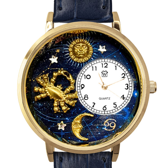 Whimsical Gifts | Cancer Zodiac 3D Watch Large Style | Handmade in USA | Zodiac & Celestial |  | Novelty Unique Fun Miniatures Gift | Gold Finish 
