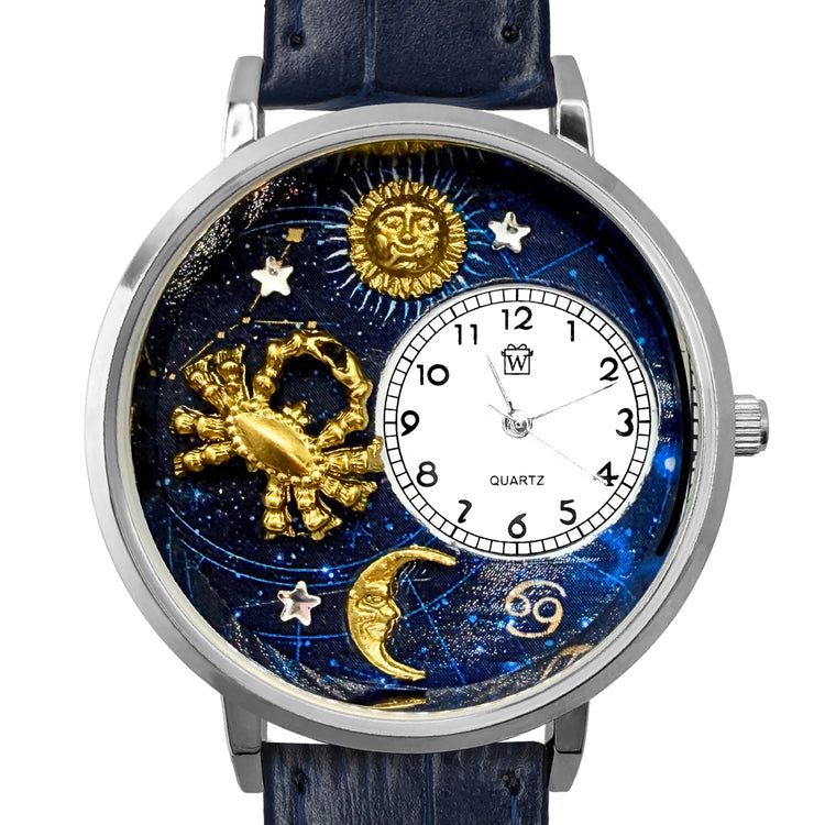 Whimsical Gifts | Cancer Zodiac 3D Watch Large Style | Handmade in USA | Zodiac & Celestial |  | Novelty Unique Fun Miniatures Gift | Silver Finish 