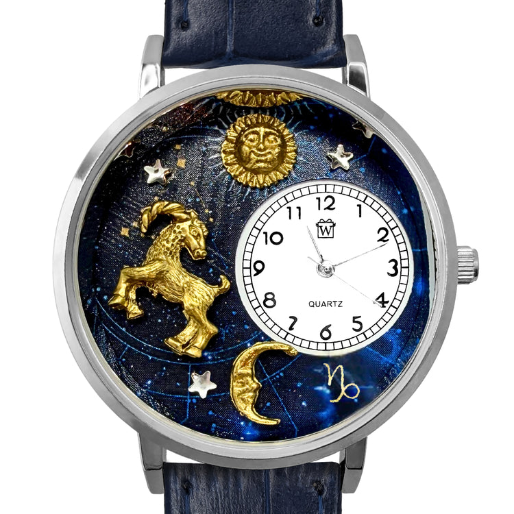 Whimsical Gifts | Capricorn Zodiac 3D Watch Large Style | Handmade in USA | Zodiac & Celestial |  | Novelty Unique Fun Miniatures Gift | Silver Finish