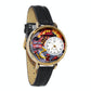 Whimsical Gifts | Firefighter 3D Watch Large Style | Handmade in USA | Professions Themed | First Responders | Novelty Unique Fun Miniatures Gift | Gold Finish Black Leather Watch Band