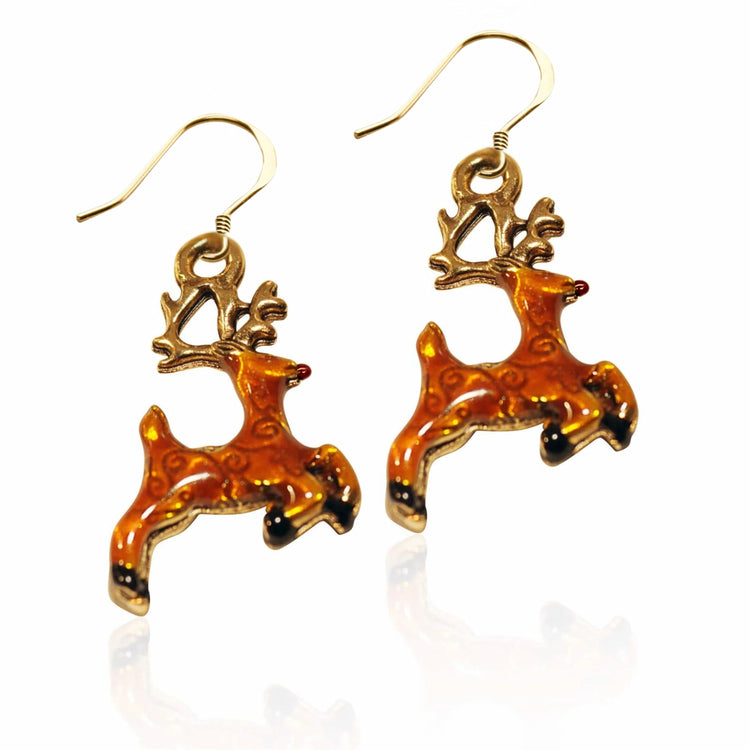 Whimsical Gifts | Christmas Red Nosed Reindeer Charm Earrings in Gold Finish | Holiday & Seasonal Themed | Christmas | Jewelry