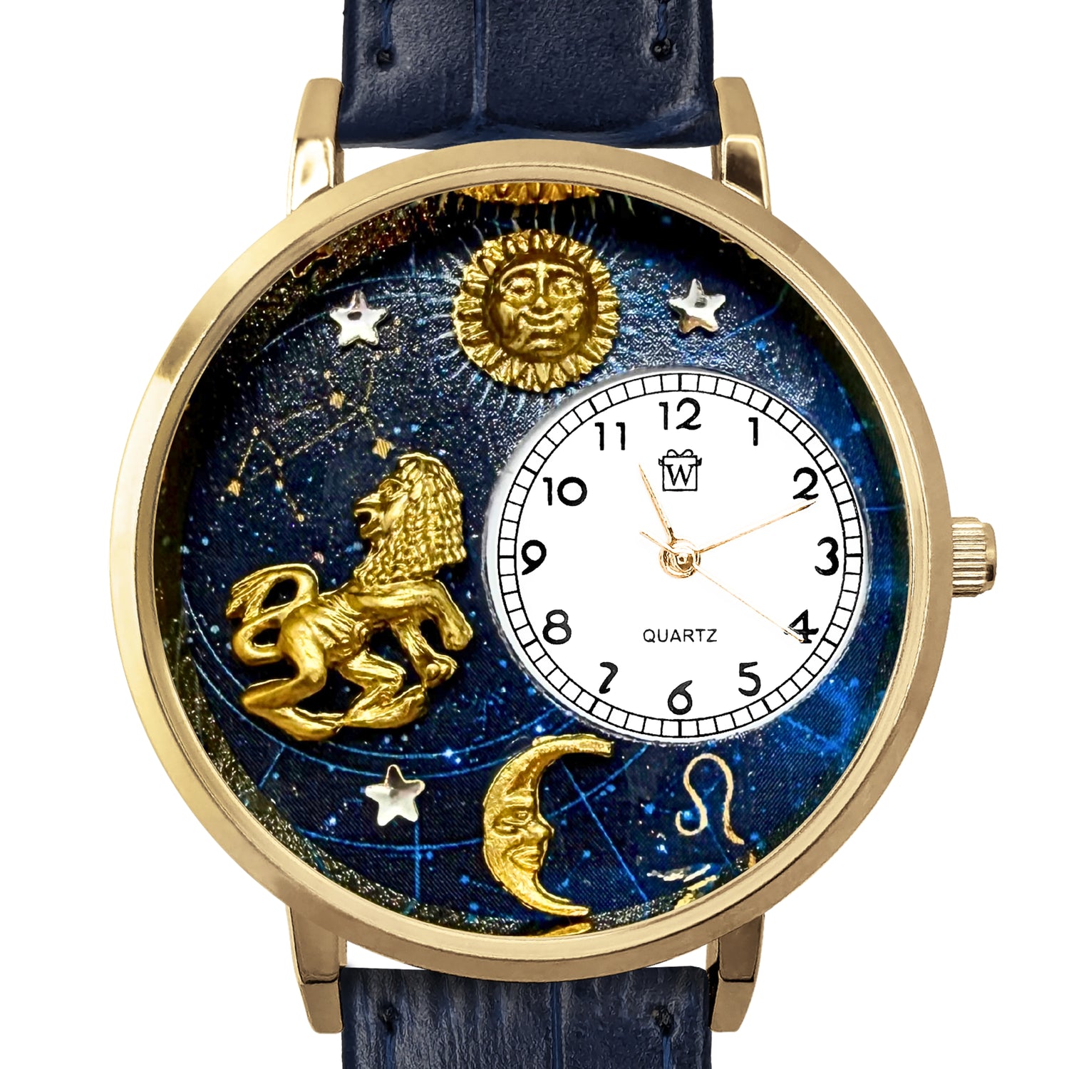 Whimsical Gifts | Leo Zodiac 3D Watch Large Style | Handmade in USA | Zodiac & Celestial |  | Novelty Unique Fun Miniatures Gift | Gold Finish 