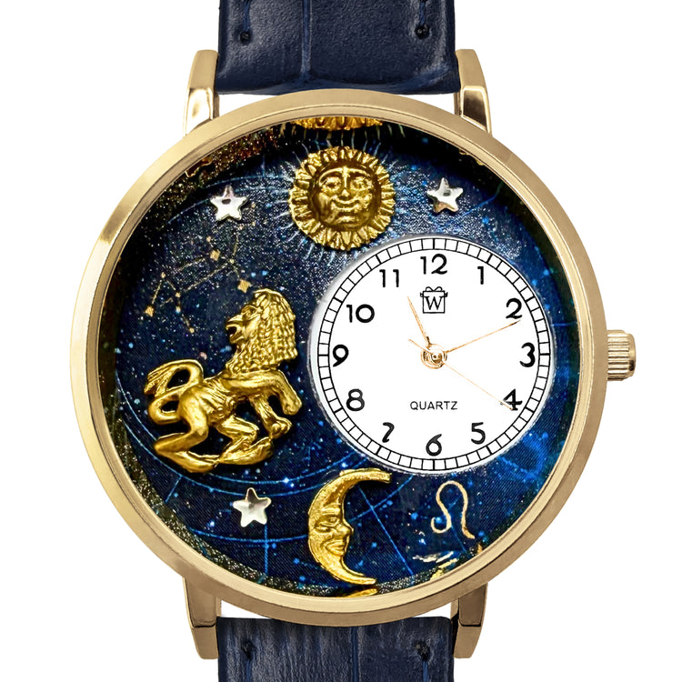 Whimsical Gifts | Leo Zodiac 3D Watch Large Style | Handmade in USA | Zodiac & Celestial |  | Novelty Unique Fun Miniatures Gift | Gold Finish 