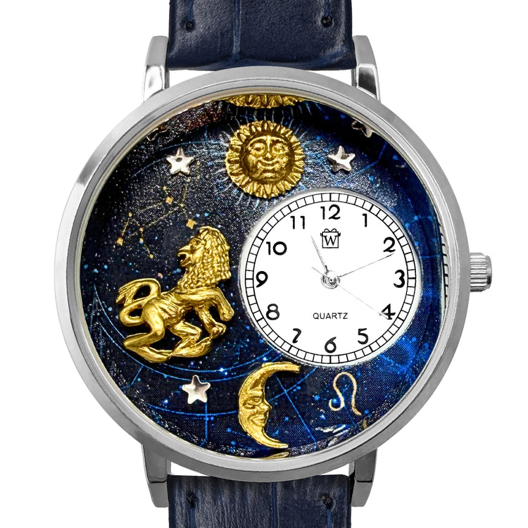 Whimsical Gifts | Leo Zodiac 3D Watch Large Style | Handmade in USA | Zodiac & Celestial |  | Novelty Unique Fun Miniatures Gift | Silver Finish